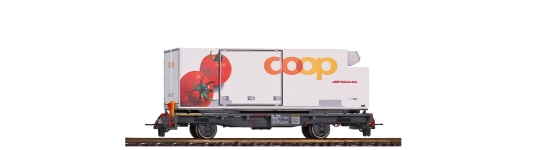 Bemo 2269120 - H0m - gedeckter Güterwagen mit Coop-Container (Tomate) Lb 7881, RhB, Ep. VI